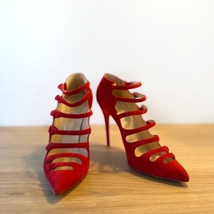Christian Louboutin Viennana 100 red suede multi-strap pumps
